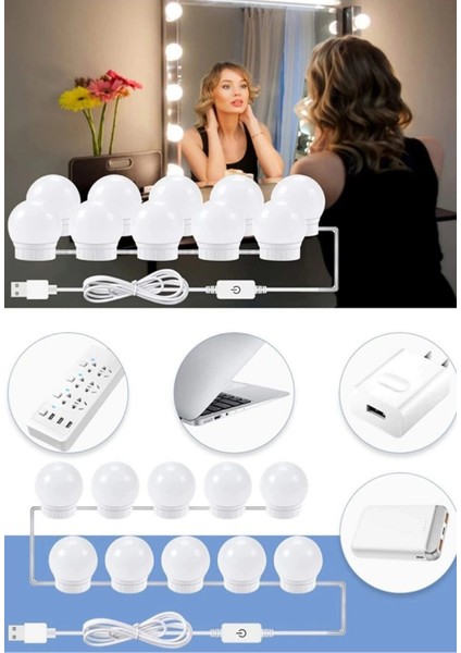 10LU Makyaj Masası Banyo Aynası Giyim Odası Aydınlatma Hollywood Nostaljik LED Lamba Ayna Hariç modelleri