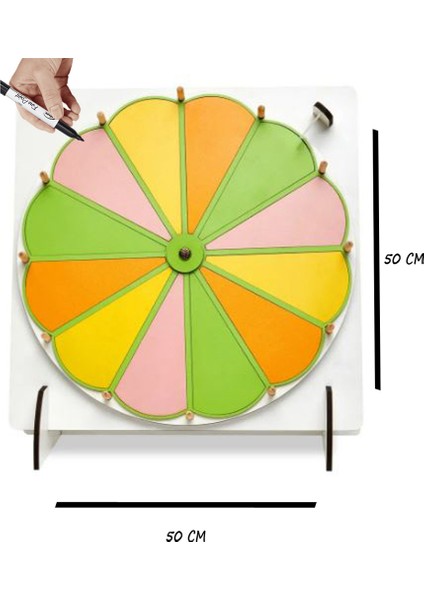 12 Bölmeli Çarkıfelek Oyunu 50 Cm+30 cm Çapında Karışık Renkli Yazılıp Silinebilen Eğitim Oyunu fiyatları