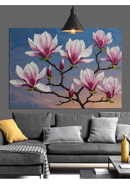 Pembe Manolya Çiçekleri Tablo Dekoratif Kanvas - Mdf Ahşap Tablo