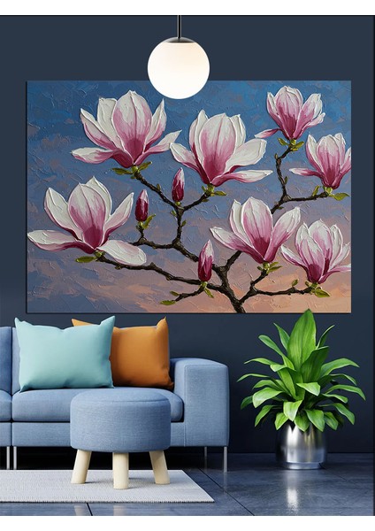 Pembe Manolya Çiçekleri Tablo Dekoratif Kanvas - Mdf Ahşap Tablo fırsatları