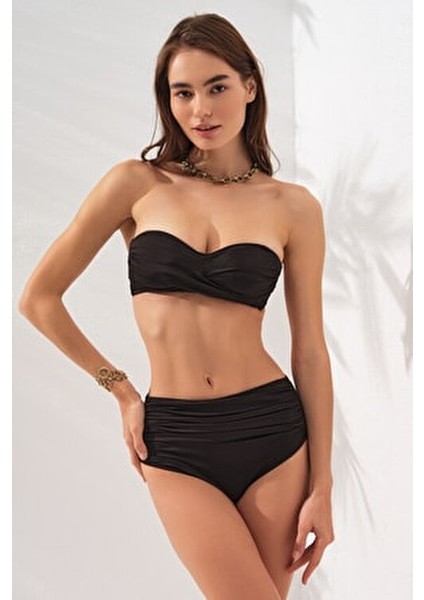 Anna Soft Straplez Bikini Siyah Takım Kadınlar İçin Yüksek Bel ve Astar Detaylı indirimleri