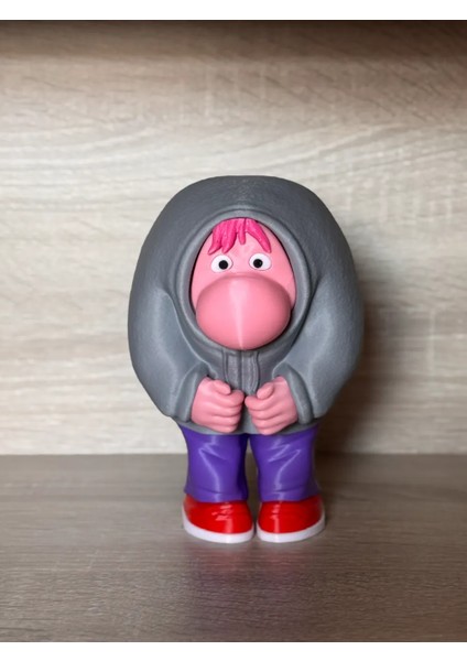 Ters Yüz Utangaç Gri Kapüşonlu Dekoratif Figür – 3D Baskı Koleksiyon Biblo