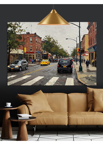 Hareketli New York Şehir Manzarası Dekoratif Kanvas - Mdf Ahşap Tablo