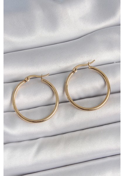 316 Çelik Gold Renk 27 mm Halka Model Kadın Küpe