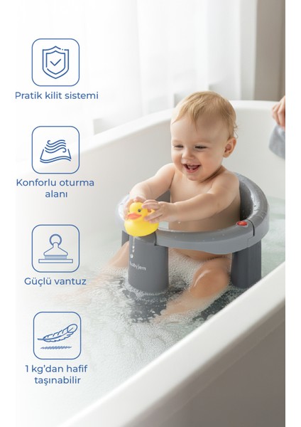 Babyjem Önden Açılır Banyo ve Mama Oturağı Gri Minderi 2'li Set