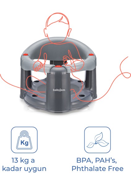 Babyjem Önden Açılır Banyo ve Mama Oturağı Gri Minderi 2'li Set modelleri