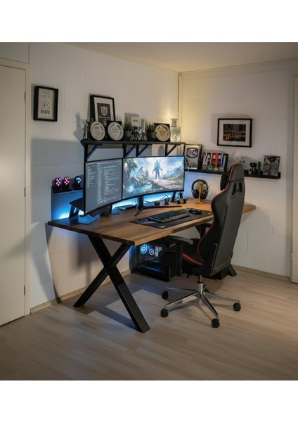 %100 Masif Ladin Ahşap X-Ayak 120X60 Oyuncu Çalışma Masası Ceviz Tonları fiyatları