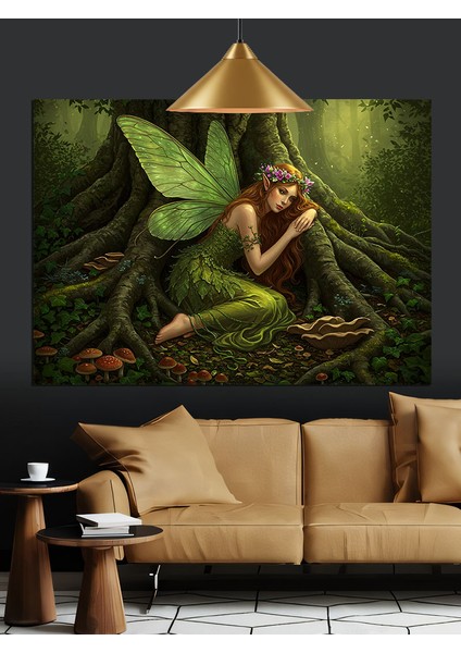 Ormanda Oturan Yeşil Peri Dekoratif Kanvas - Mdf Ahşap Tablo