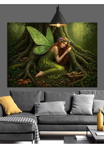 Ormanda Oturan Yeşil Peri Dekoratif Kanvas - Mdf Ahşap Tablo fiyatları