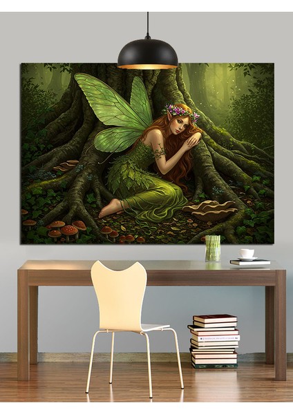 Ormanda Oturan Yeşil Peri Dekoratif Kanvas - Mdf Ahşap Tablo fırsatları