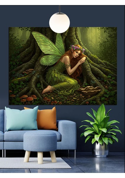Ormanda Oturan Yeşil Peri Dekoratif Kanvas - Mdf Ahşap Tablo indirimleri