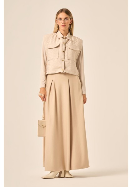Kadın Kapitone Oysho Etekli Takım Beige 31220