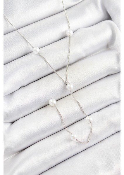 Pirinç Inci Figürlü Y Model Gümüş Renk Kadın Kolye