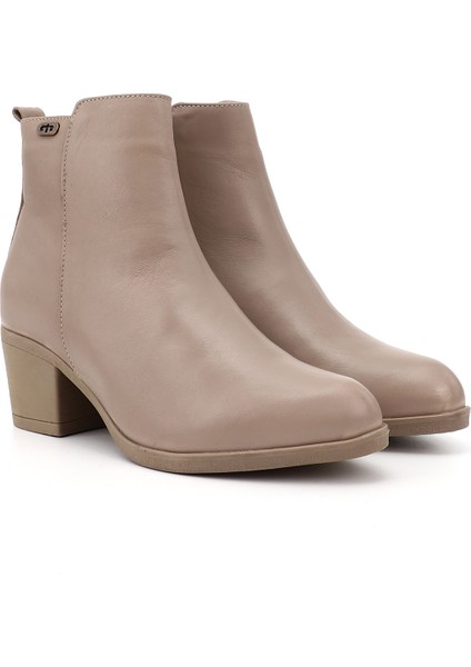 Kadın Bej Fermuarlı Kalın Topuklu Hakiki Deri Bot fiyatları