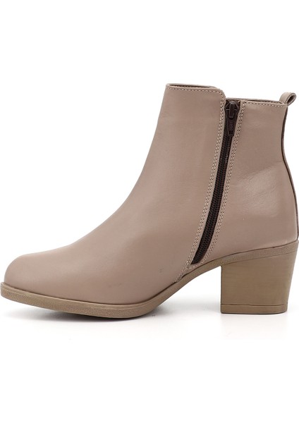 Kadın Bej Fermuarlı Kalın Topuklu Hakiki Deri Bot modelleri
