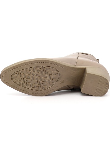 Kadın Bej Fermuarlı Kalın Topuklu Hakiki Deri Bot fırsatları