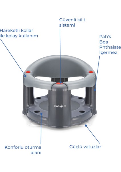 Babyjem Önden Açılır Banyo ve Mama Oturağı Gri Minderi 2'li Set indirimleri