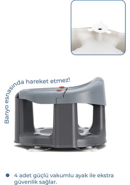 Babyjem Önden Açılır Banyo ve Mama Oturağı Gri Minderi 2'li Set