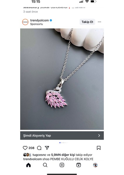 Pembe Kuğu Kolye Çelik fırsatları