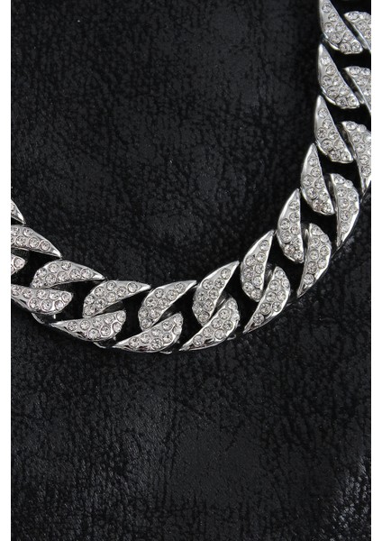 Pirinç Zirkon Taşlı Cuba Gurmet Model Gümüş Renk Erkek Kolye fiyatları