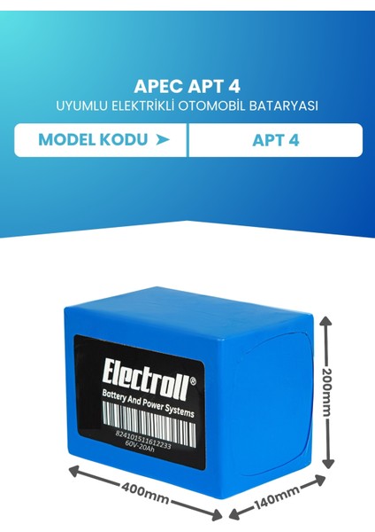 Apec Apt 4 Uyumlu Batarya (Standart Kapasite) Lifepo4 60V 20AH Elektrikli Otomobil Bataryası indirimleri