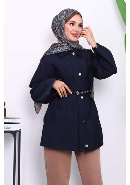 Lacivert Çıtçıt Düğmeli Fermuarlu Tunik