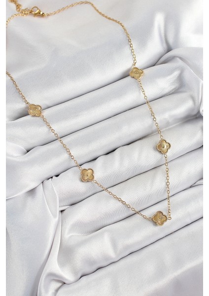 316L Çelik Yonca Model Gold Renk Kadın Kolye fiyatları