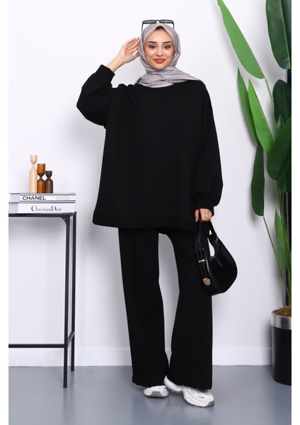 Siyah Iki Iplik Oversize Pantolonlu Takım