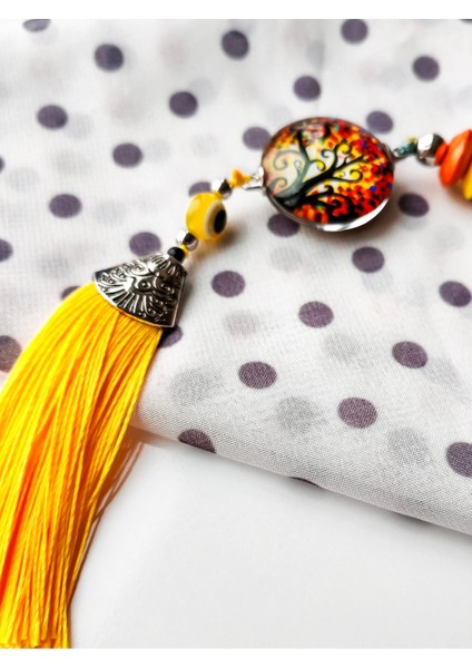 Sarı Cam Hayat Ağacı Desenli Sarı Püsküllü Anahtarlık fırsatları