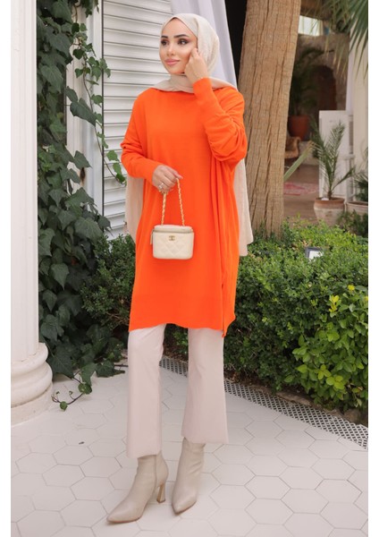 Orange Soğuk Iplik Merserize Triko Kazak