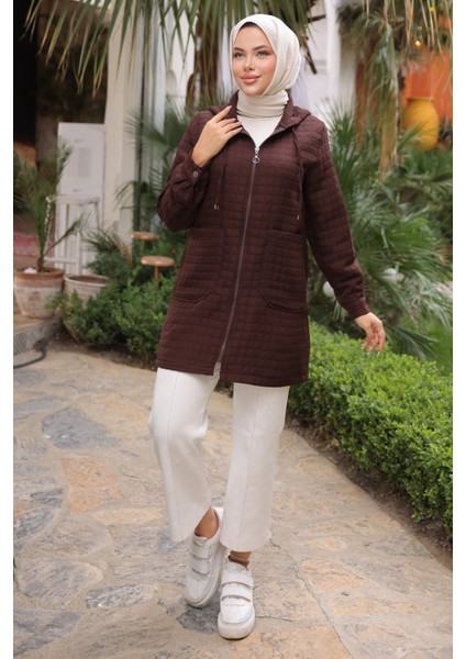 Kahverengi Kapitone Fermuarlı Cepli Kap fiyatları