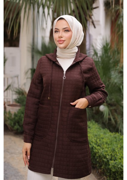 Kahverengi Kapitone Fermuarlı Cepli Kap modelleri