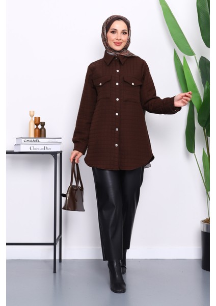 Kahverengi Kapitone Çıtçıtlı Cepli Ceket fiyatları