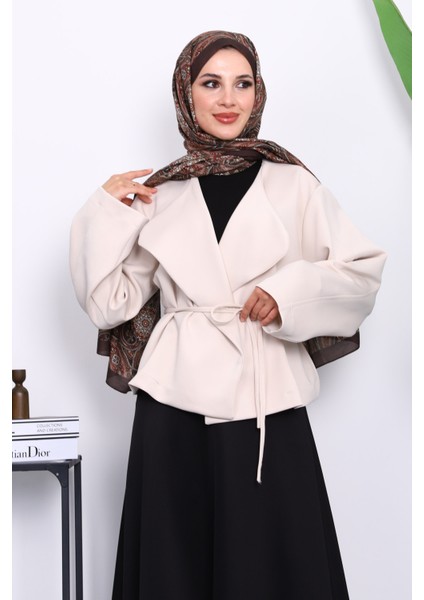 Taş Şal Yaka Scuba Puf Kısa Ceket