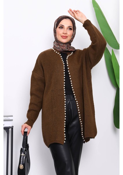 Kahverengi Incili Yumoş Triko Hırka modelleri