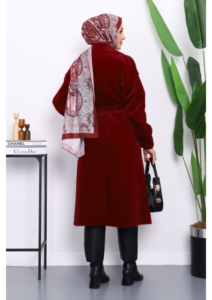 Bordo Kruvaze Yaka Kuşaklı Angora Kaban fırsatları