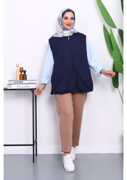 Lacivert Fermuarlı Oversize Astarlı Yelek fiyatları