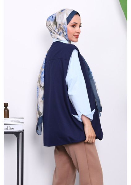 Lacivert Fermuarlı Oversize Astarlı Yelek modelleri