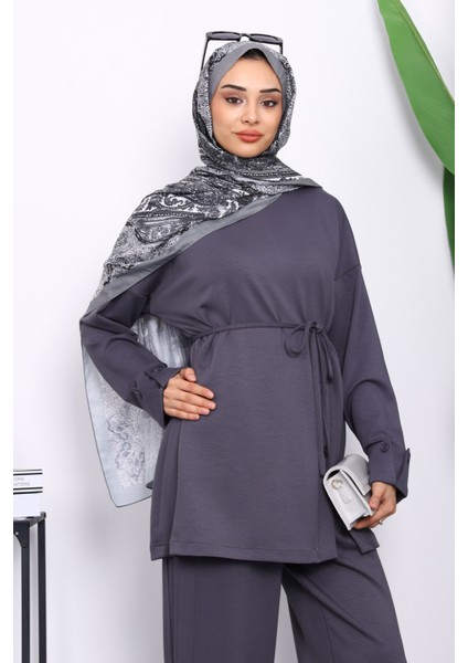 Füme Düğme Detaylı Tunik Pantolonlu Modal Takım modelleri