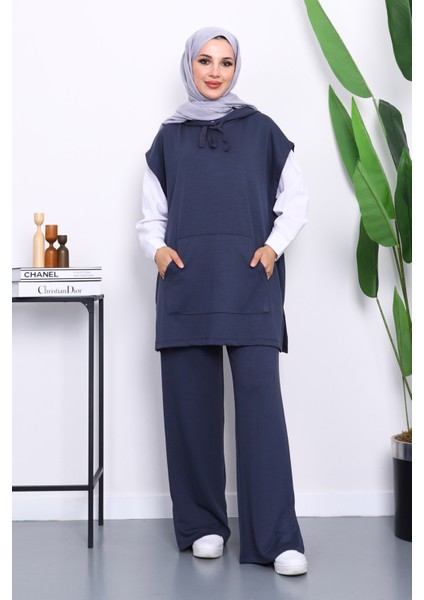 Füme Kapşonlu Süveter Pantolonlu Modal Takım