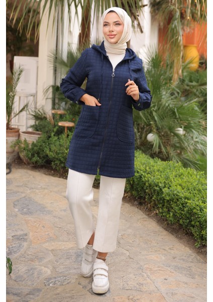 Lacivert Kapitone Fermuarlı Cepli Kap fiyatları