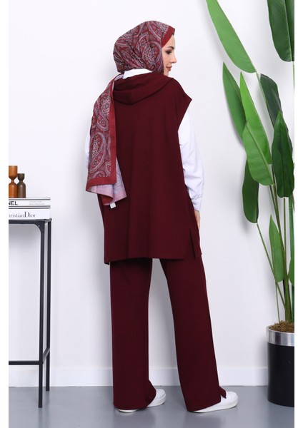Bordo Kapşonlu Süveter Pantolonlu Modal Takım fırsatları