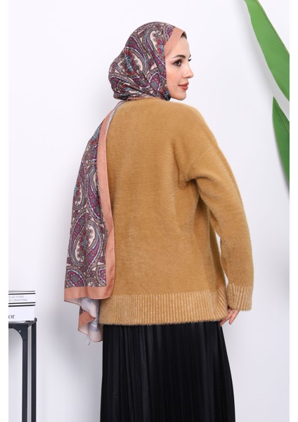 Bisküvi Bisiklet Yaka Çizgili Angora Yumoş Triko Kazak fırsatları