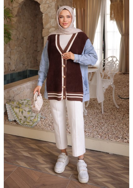 Kahverengi Kot Garnili Yumoş Triko Hırka