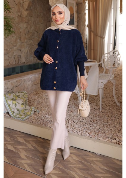 Lacivert Dik Yaka Angora Yumoş Hırka fiyatları