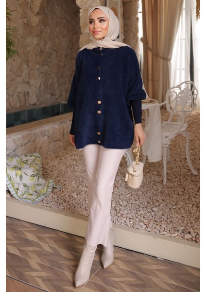 Lacivert Dik Yaka Angora Yumoş Hırka fırsatları