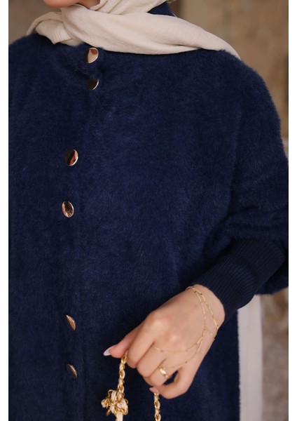 Lacivert Dik Yaka Angora Yumoş Hırka indirimleri