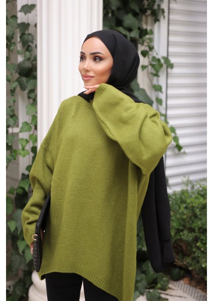 Yeşil Bisiklet Yaka Triko Kazak modelleri