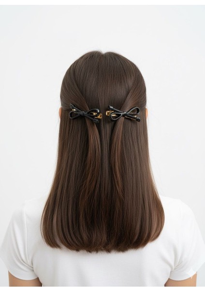 Kadın Fiyonklu Tokalar 4’lü Set - Siyah Beyaz Renk - Şık ve Zarif Saç Tokası modelleri