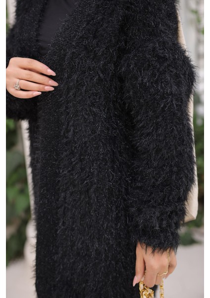 Siyah Simli Uzun Angora Yumoş Triko Hırka fırsatları